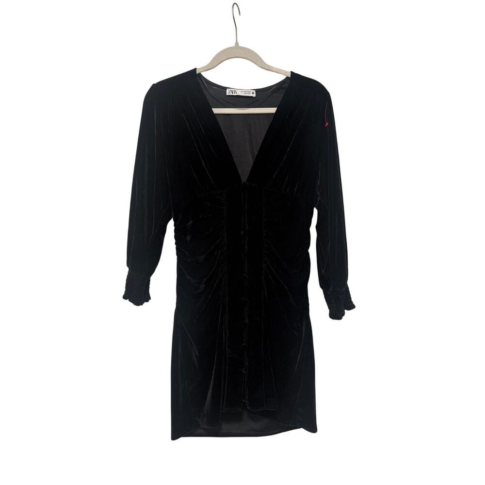 Zara Black Velvet Long Sleeve Dress Size S - Picture 3 of 10